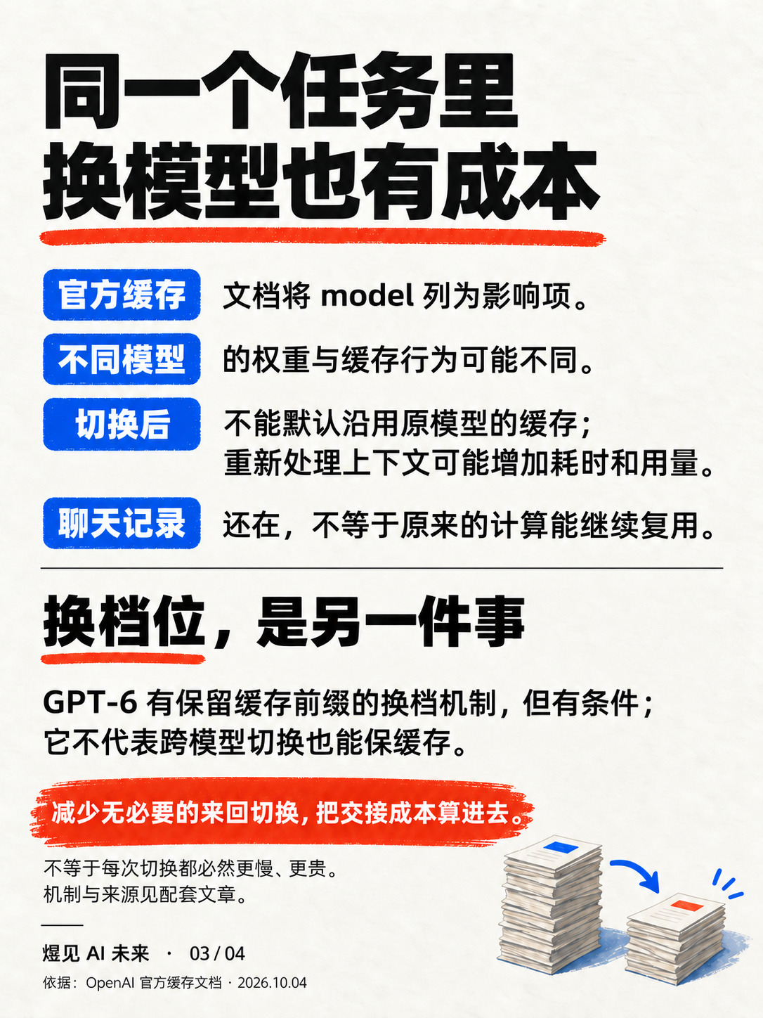 模型切换可能带来重新处理上下文与缓存成本