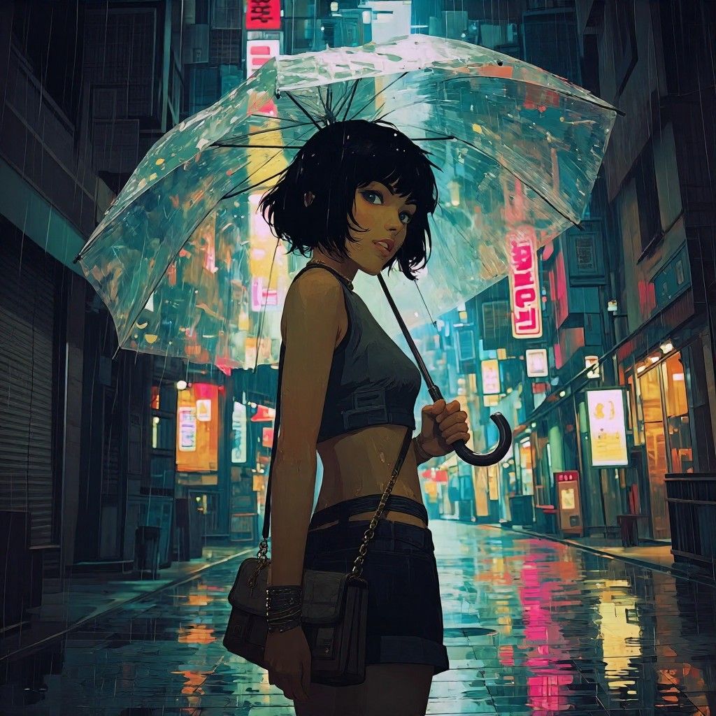 雨夜插画方向的实际出图,来源:达芬七原帖