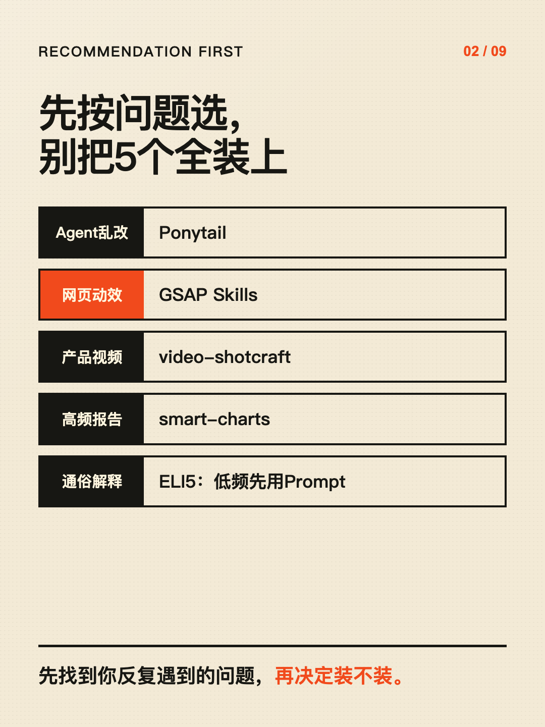 先按问题选,别把五个全装上