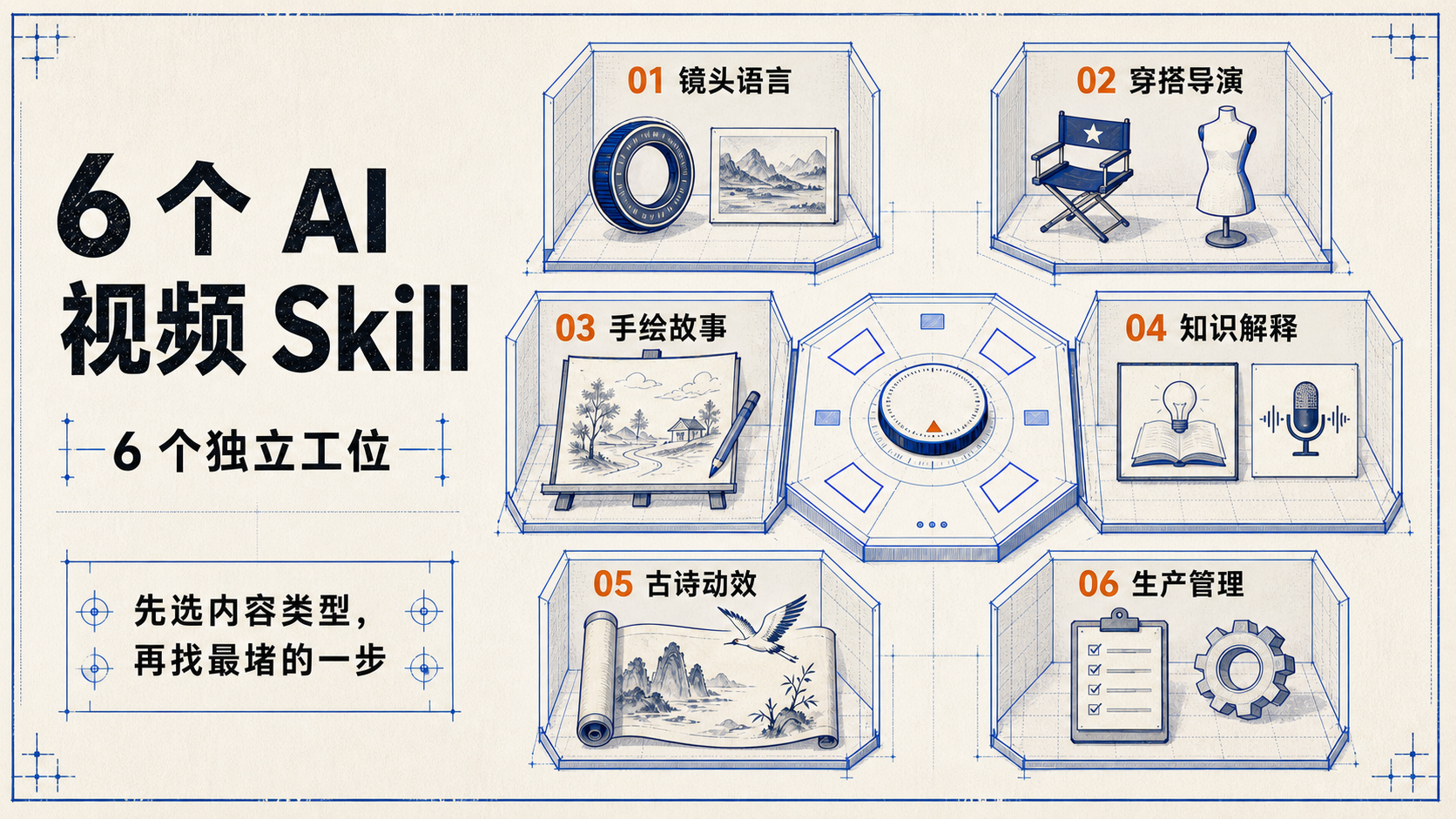6 个 AI 视频 Skill 内容生产线总览