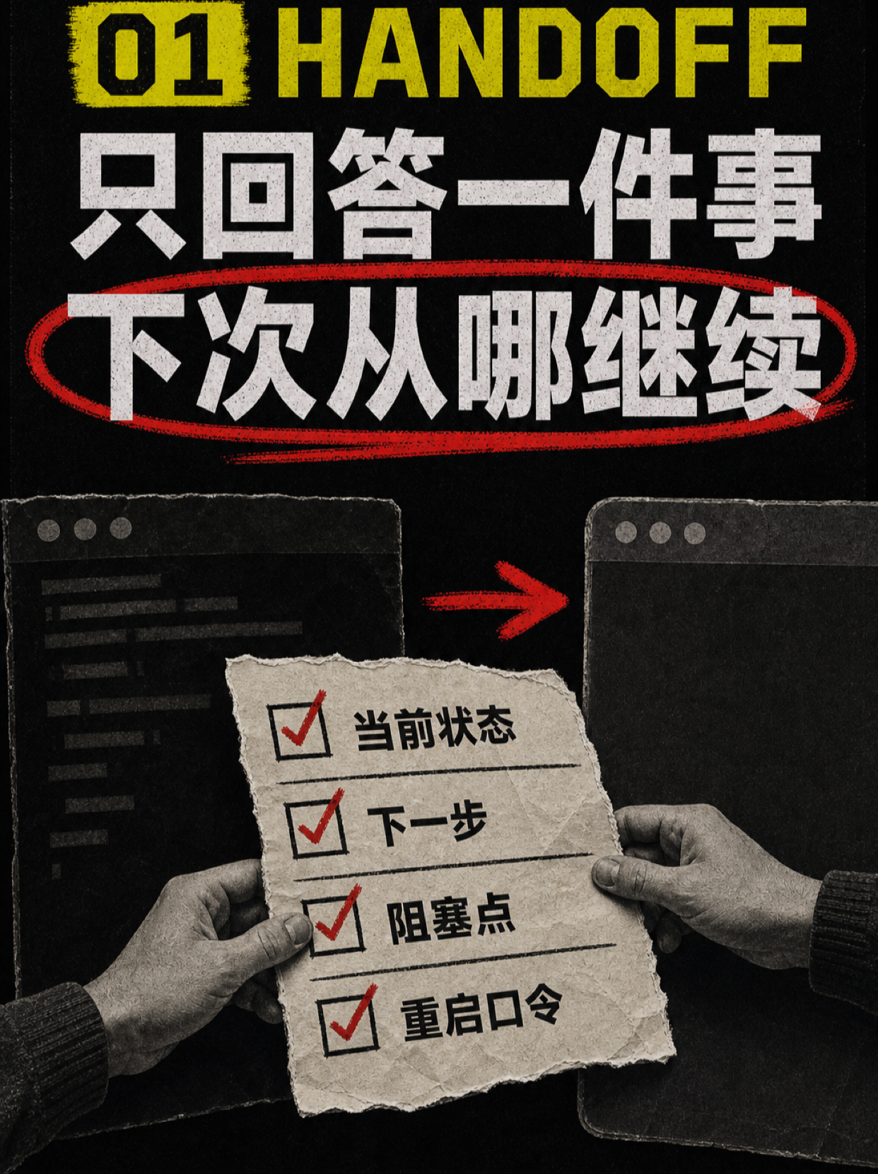 一张继续卡只回答任务做到哪里、下一步做什么