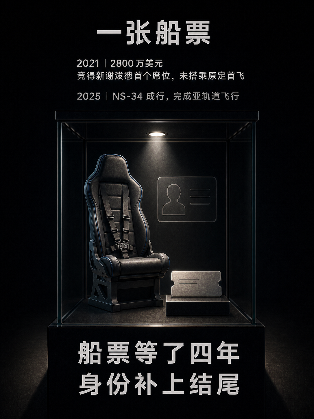 2021 年竞得席位，2025 年在 NS-34 任务中完成飞行